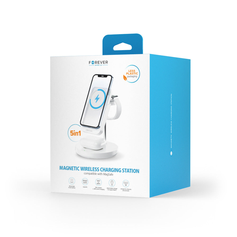 Forever MACS-100 5in1 vezeték nélküli hálózati töltő, 20W, 3A, 1 x USB-A, Fehér