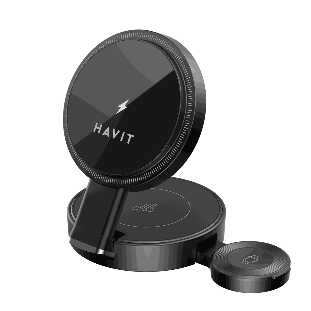 HAVIT W3100 3in1 vezeték nélküli hálózati töltő, 15W, 1.67A, Fekete