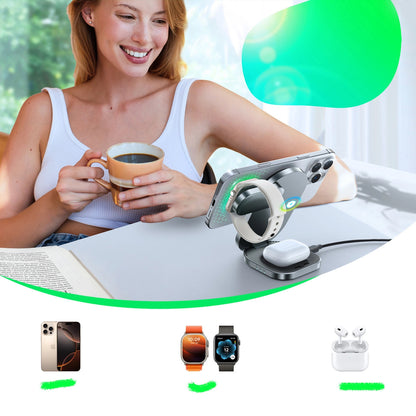 Joyroom JR-W17 3in1 vezeték nélküli hálózati töltő, 15W, 1.67A, Fekete