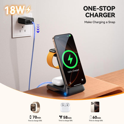 Joyroom JR-W15 3in1 vezeték nélküli hálózati töltő, 15W, 1.67A, Fekete