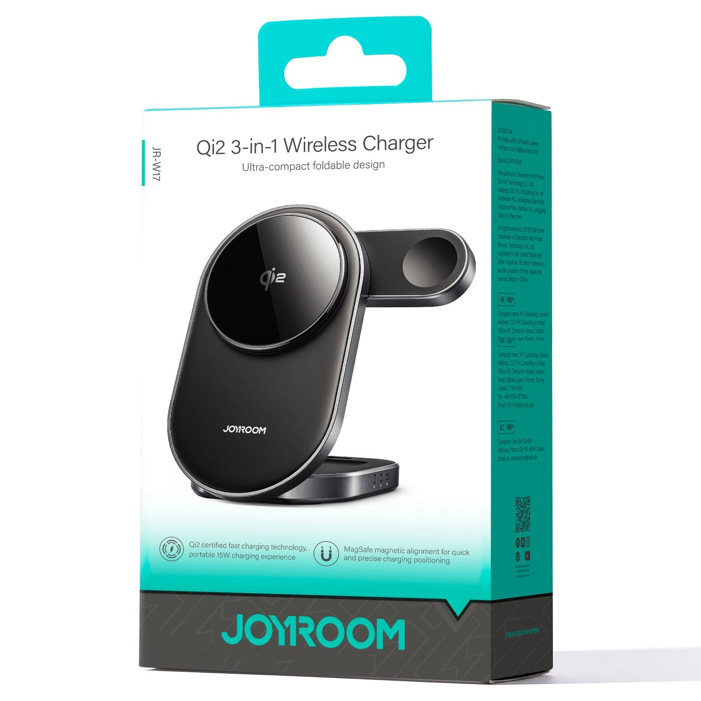 Joyroom JR-W17 3in1 vezeték nélküli hálózati töltő, 15W, 1.67A, Fekete
