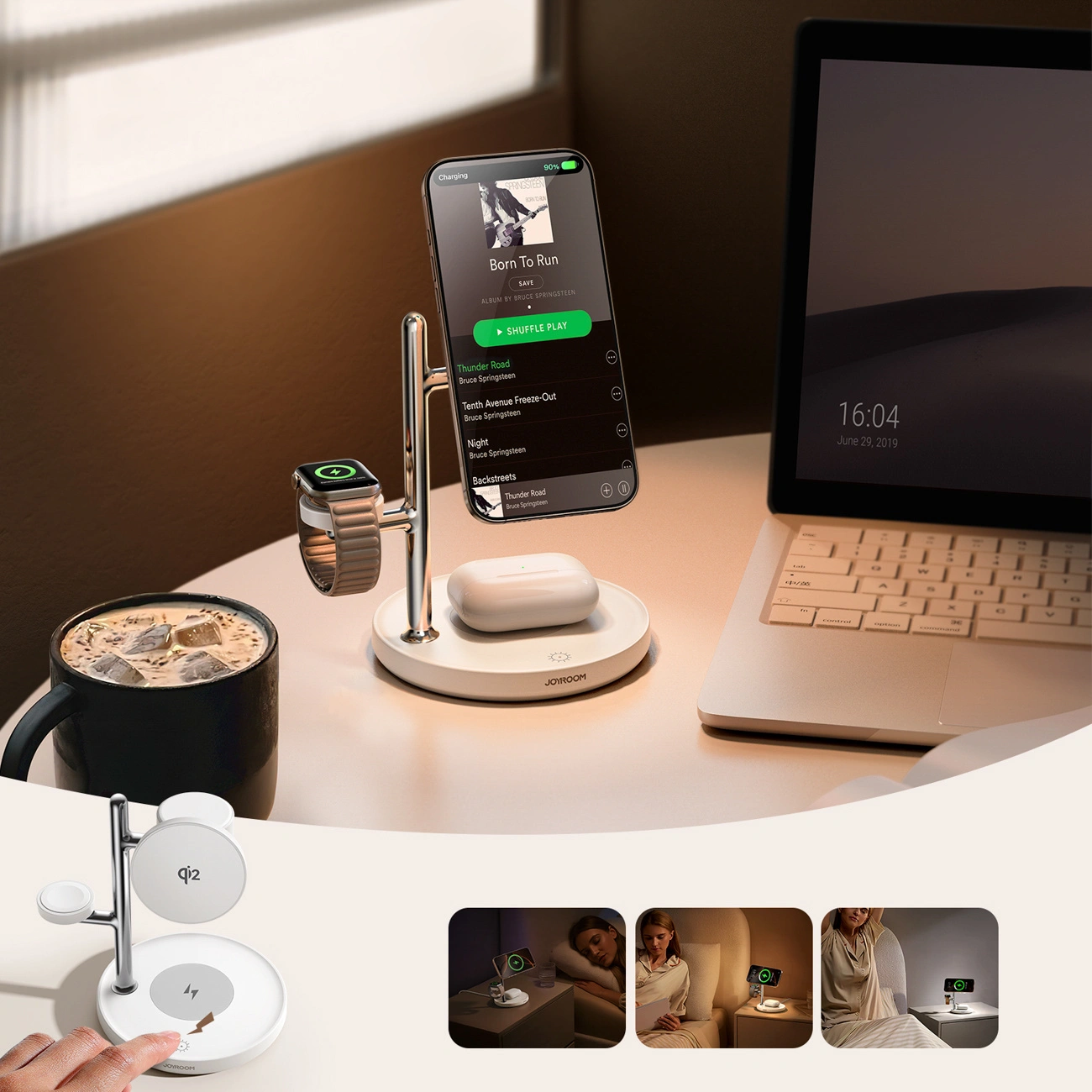 Joyroom JR-W23 3in1 vezeték nélküli hálózati töltő, 15W, 1.67A, Fehér