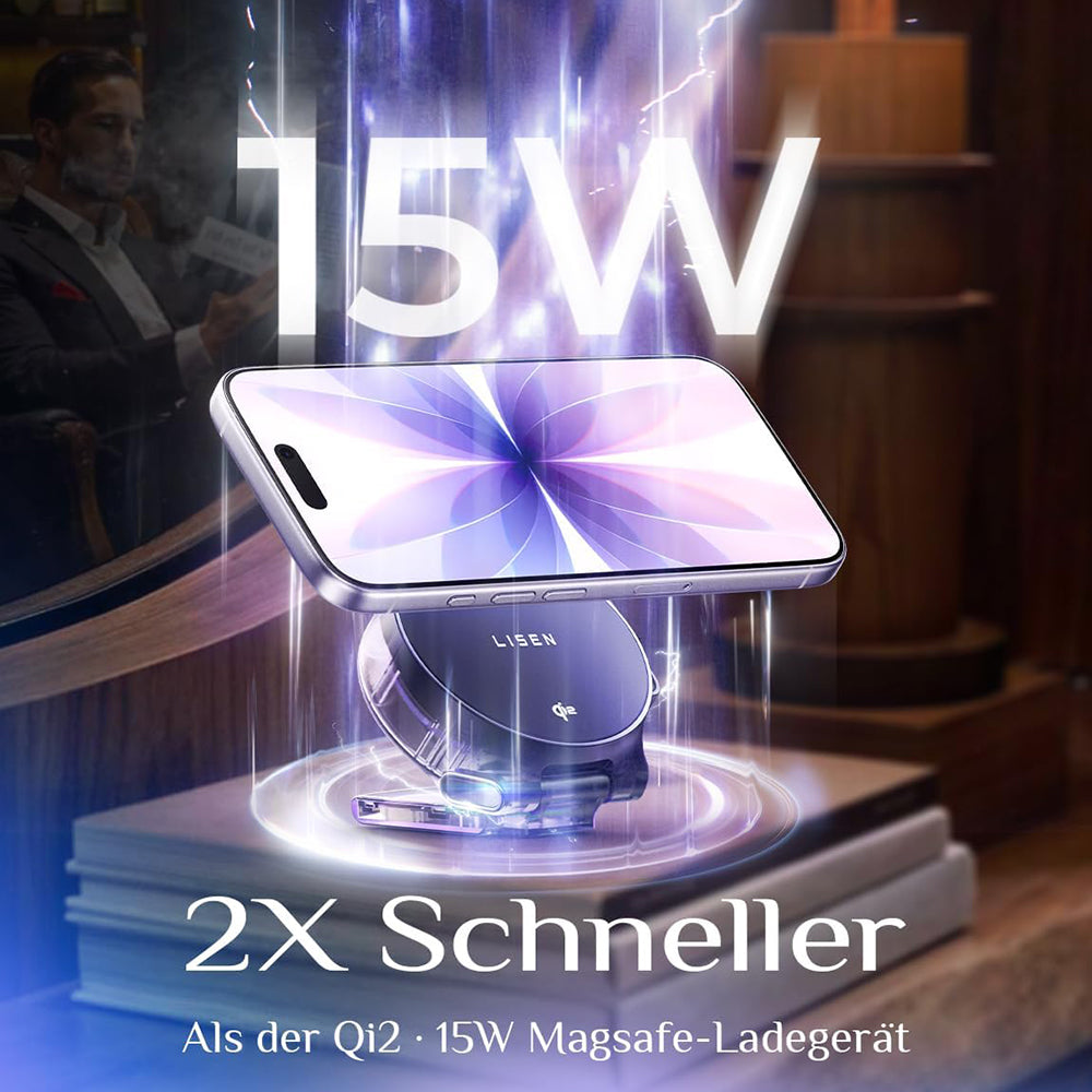 Lisen W602 2in1 vezeték nélküli hálózati töltő, 15W, 1.67A, Fekete YL0324090008