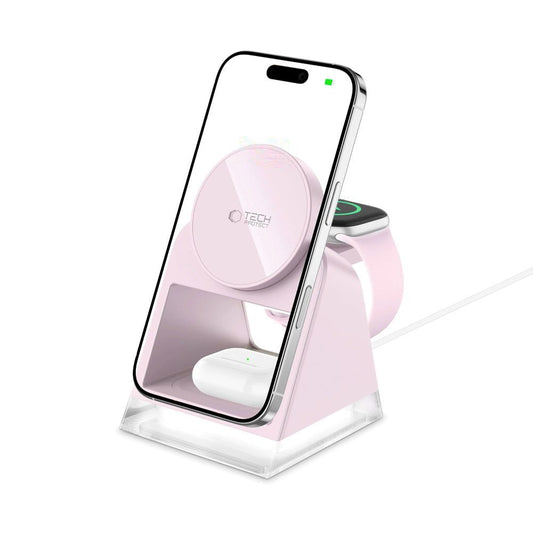 Tech-Protect A43 3in1 vezeték nélküli hálózati töltő, 15W, 1.67A, Rózsaszín