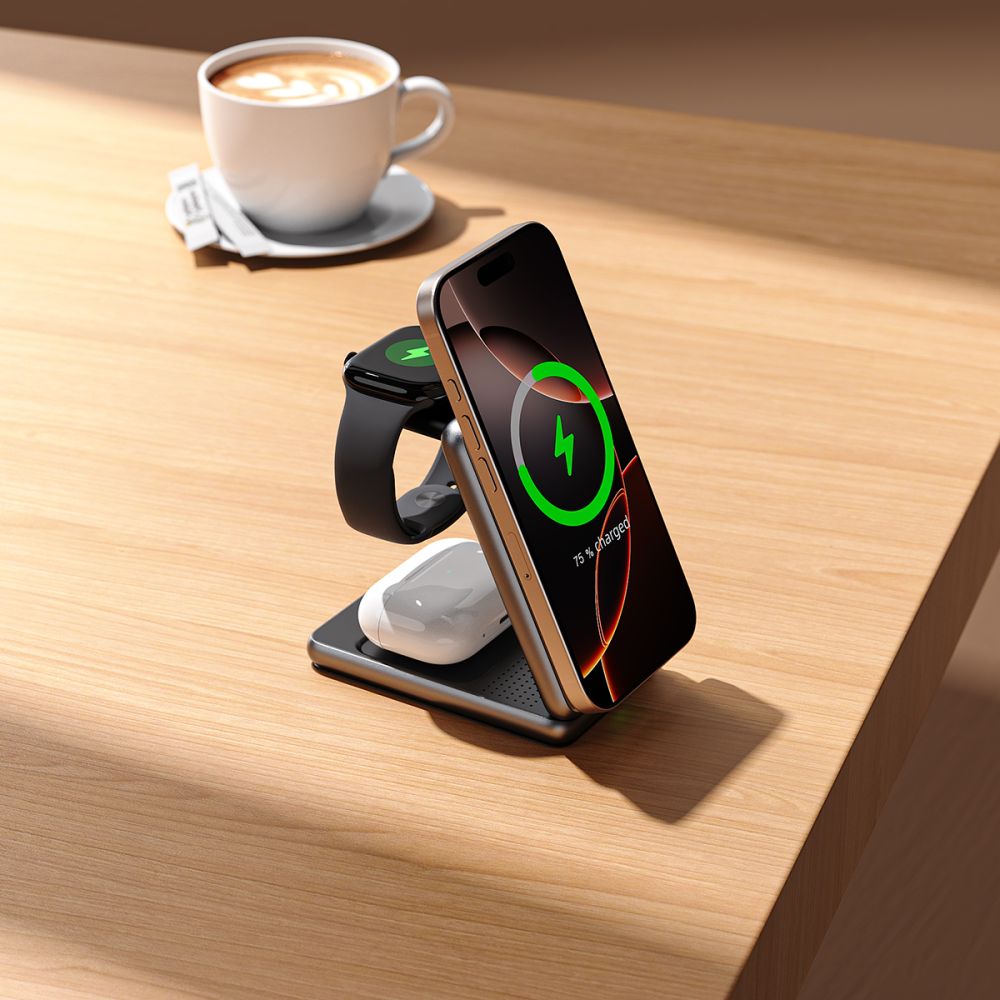 Tech-Protect A42 3in1 vezeték nélküli hálózati töltő, 15W, 1.67A, szürke