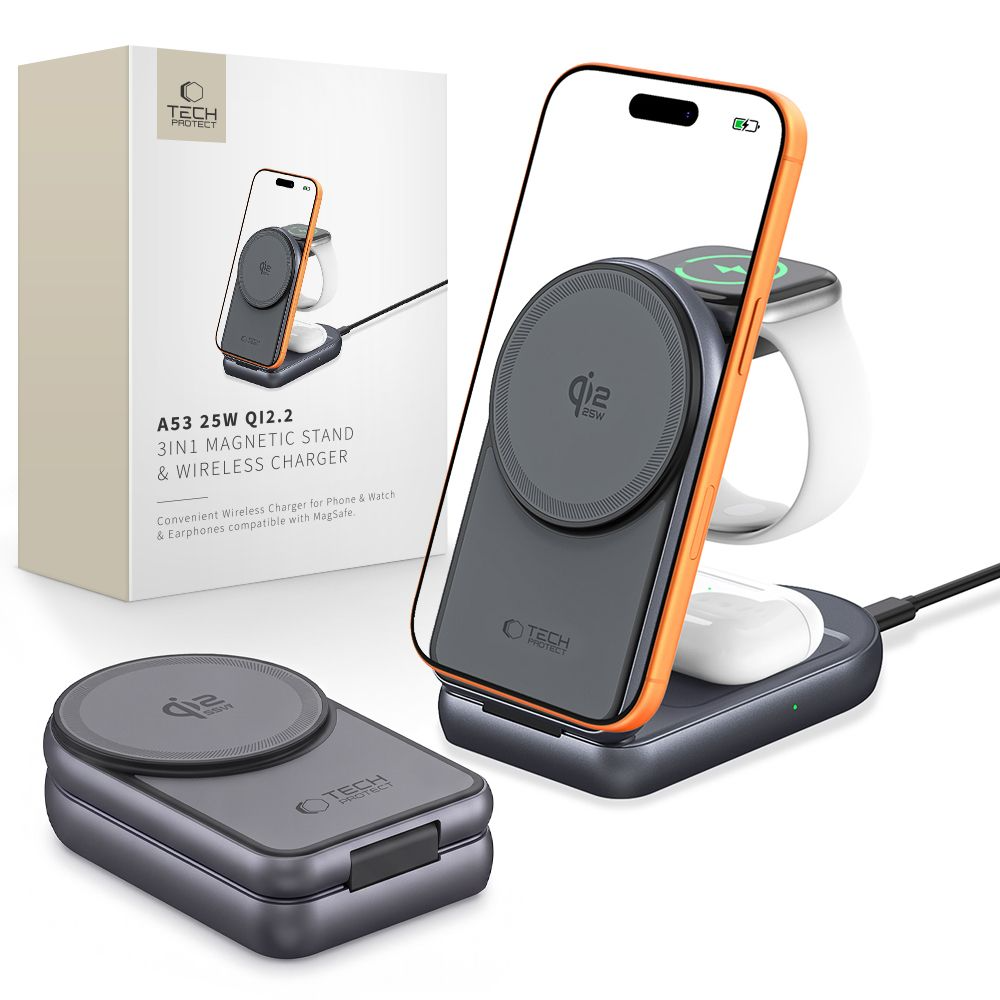 Tech-Protect A53 3in1 Wireless Network Charger, 25W, Gray
