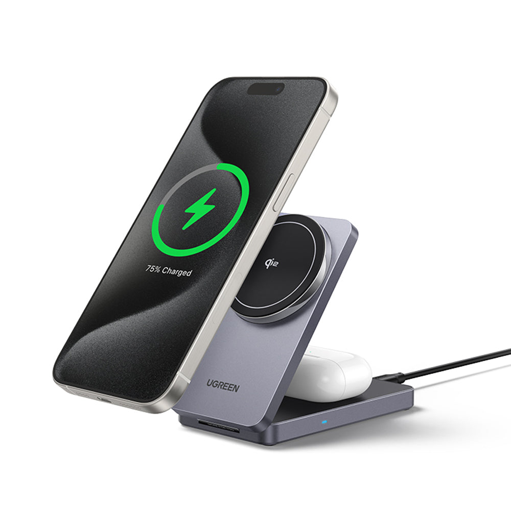 UGREEN W706 2in1 vezeték nélküli hálózati töltő, 20W, 1.67A, Fekete