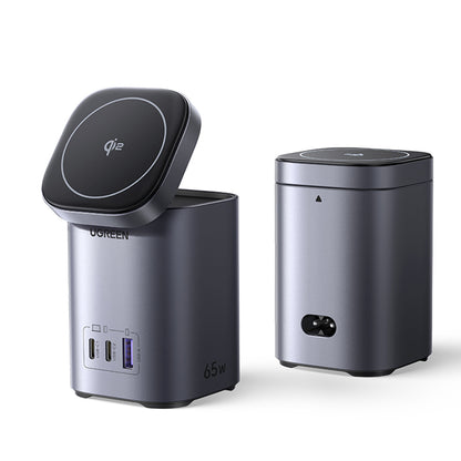 UGREEN X555 4in1 vezeték nélküli hálózati töltő, 65W, 3.25A, 1 x USB-A - 2 x USB-C, Szürke