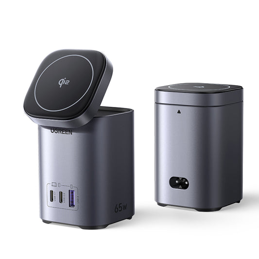 UGREEN X555 4in1 vezeték nélküli hálózati töltő, 65W, 3.25A, 1 x USB-A - 2 x USB-C, Szürke