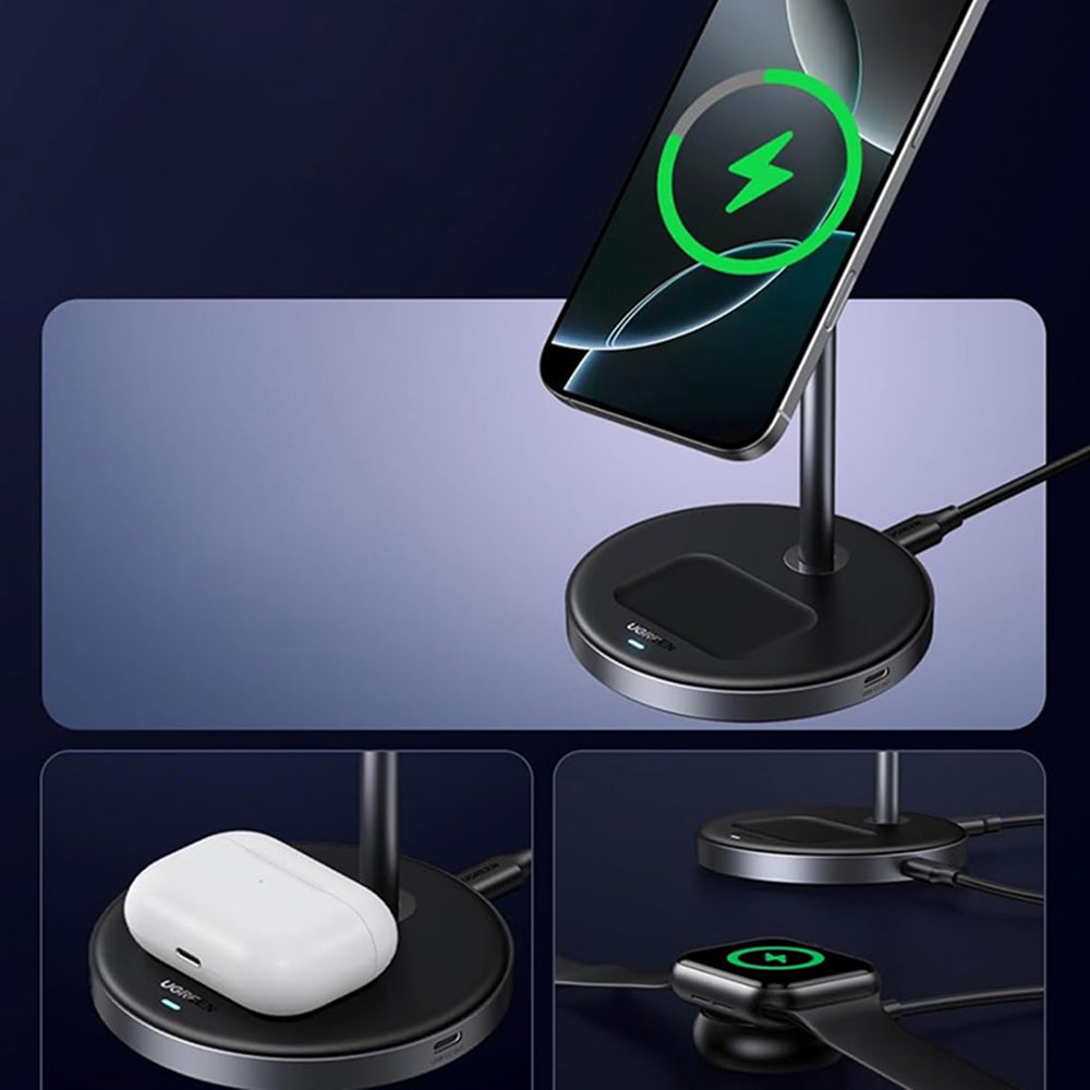 UGREEN W710 3in1 vezeték nélküli hálózati töltő, 20W, 1.67A, 1 x USB-C, Fekete