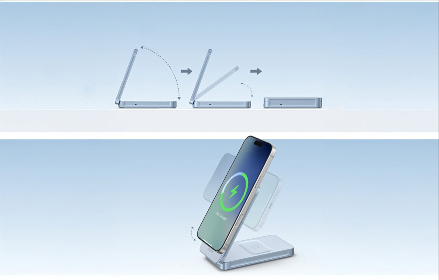 UGREEN MagFlow 2in1 vezeték nélküli hálózati töltő, 25W, Kék