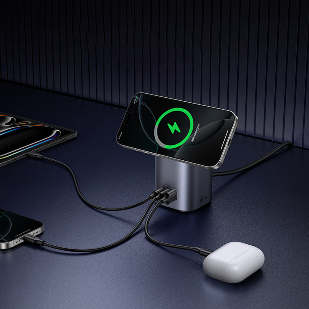 UGREEN X555 4in1 vezeték nélküli hálózati töltő, 65W, 3.25A, 1 x USB-A - 2 x USB-C, Szürke