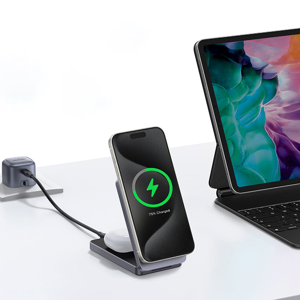 UGREEN W706 2in1 vezeték nélküli hálózati töltő, 20W, 1.67A, Fekete