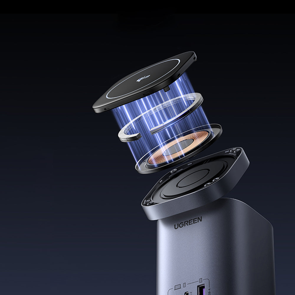 UGREEN X555 4in1 vezeték nélküli hálózati töltő, 65W, 3.25A, 1 x USB-A - 2 x USB-C, Szürke