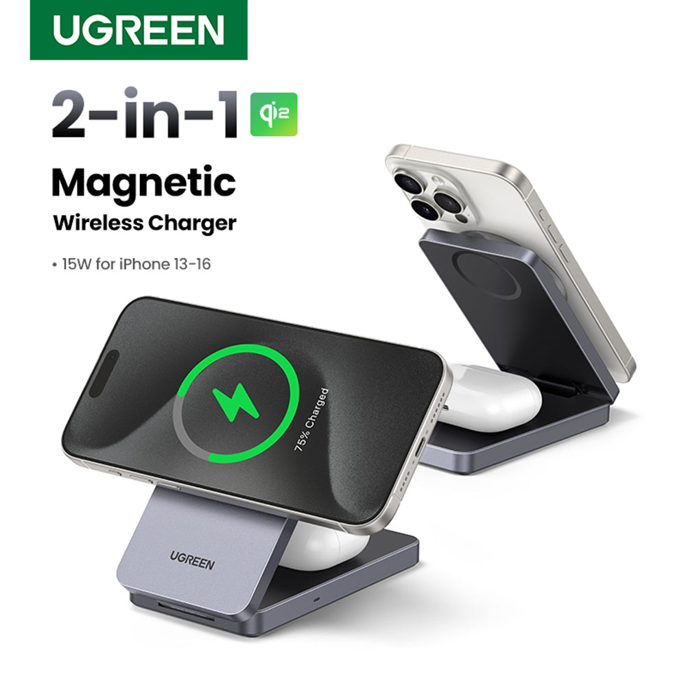 UGREEN W706 2in1 vezeték nélküli hálózati töltő, 20W, 1.67A, Fekete
