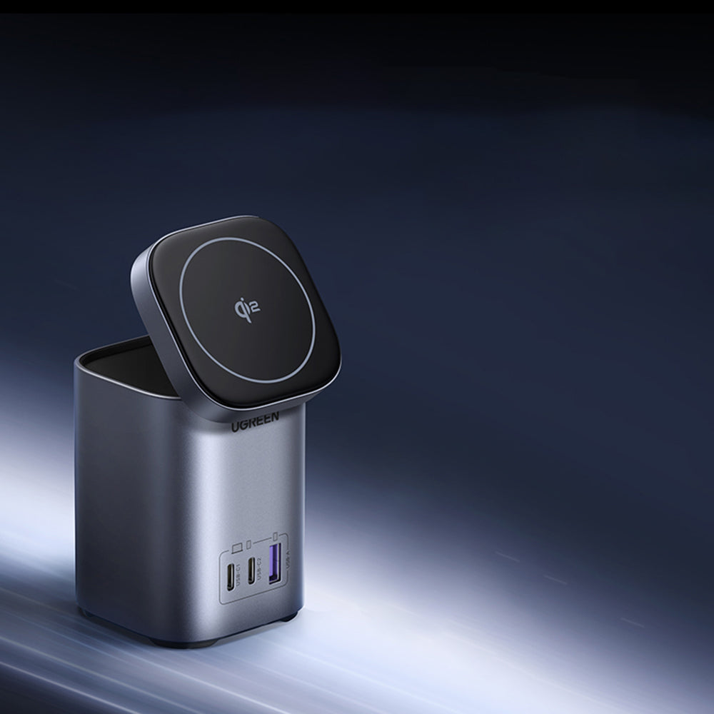 UGREEN X555 4in1 vezeték nélküli hálózati töltő, 65W, 3.25A, 1 x USB-A - 2 x USB-C, Szürke