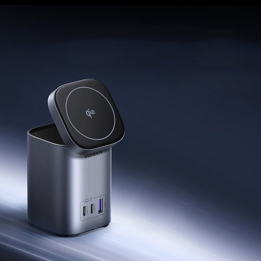 UGREEN X555 4in1 vezeték nélküli hálózati töltő, 65W, 3.25A, 1 x USB-A - 2 x USB-C, Szürke