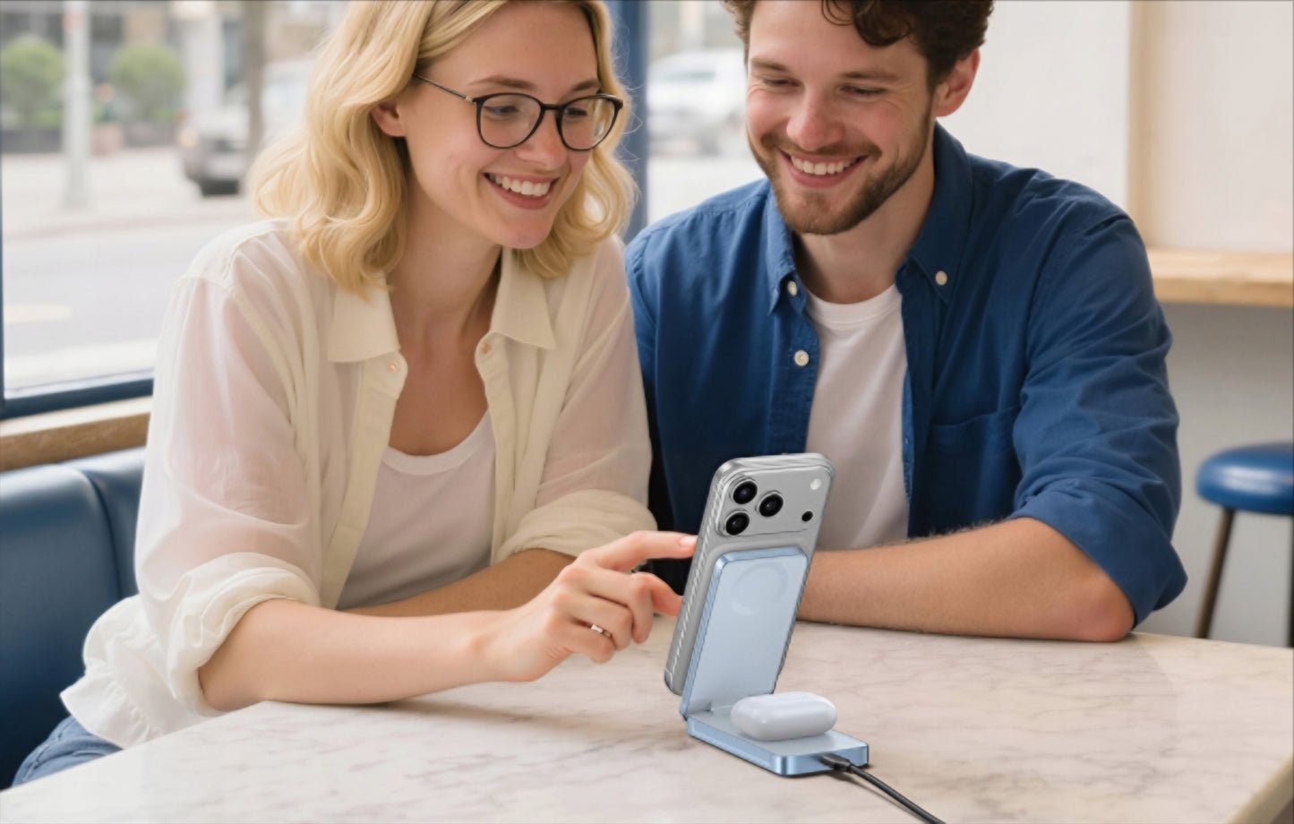 UGREEN MagFlow 2in1 vezeték nélküli hálózati töltő, 25W, Kék