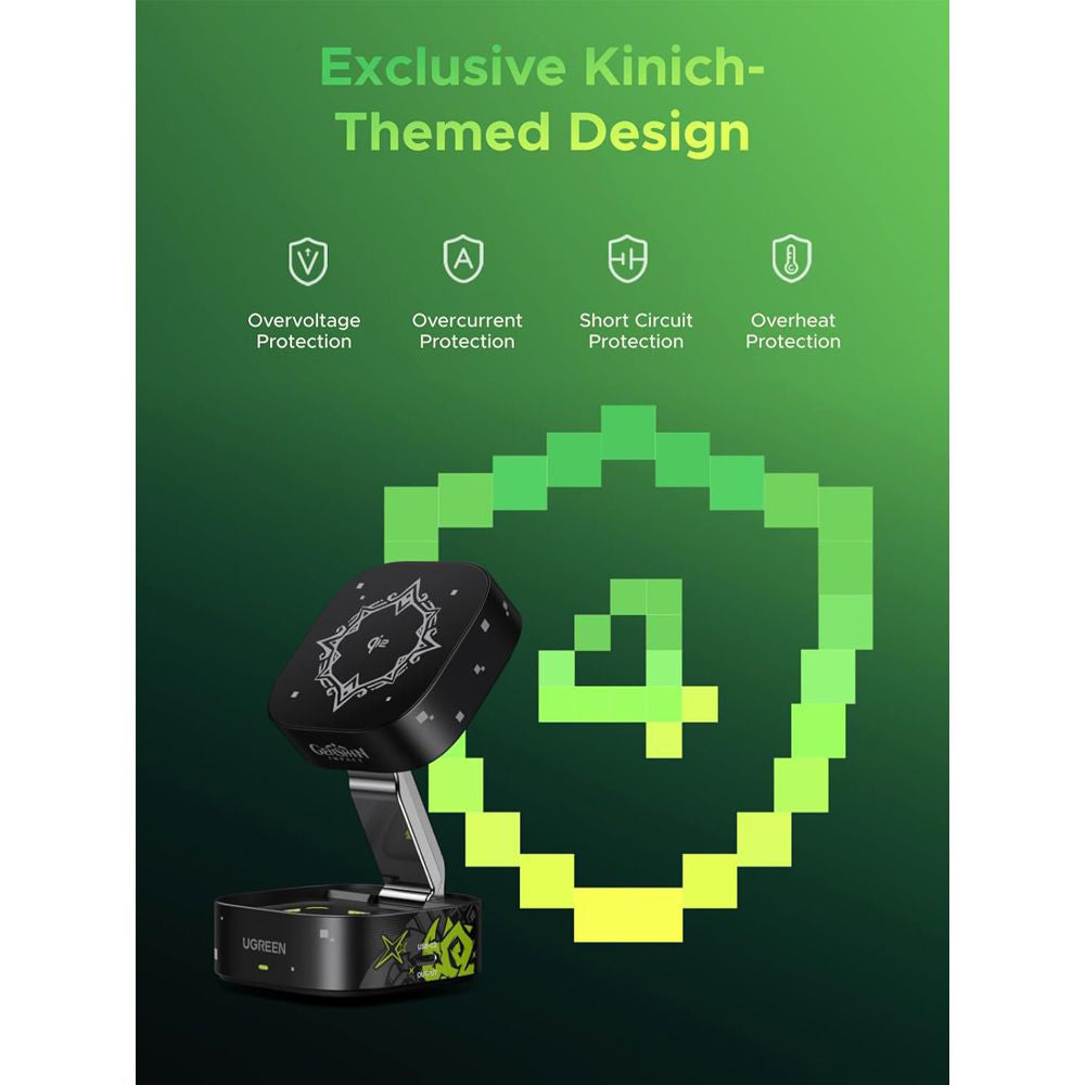 UGREEN Genshin Impact Ed.W702 2n1 vezeték nélküli hálózati töltő, 25W, 1.67A, 1 x USB-C, Fekete