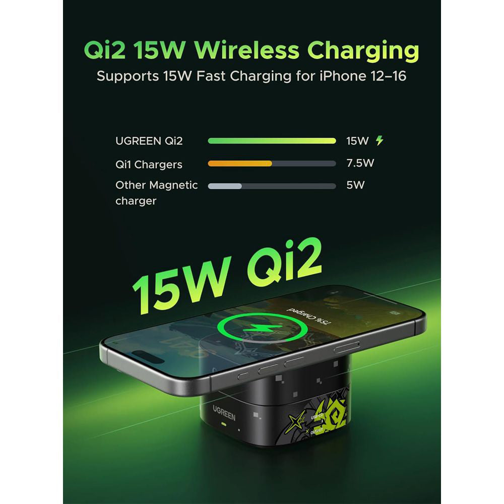 UGREEN Genshin Impact Ed.W702 2n1 vezeték nélküli hálózati töltő, 25W, 1.67A, 1 x USB-C, Fekete