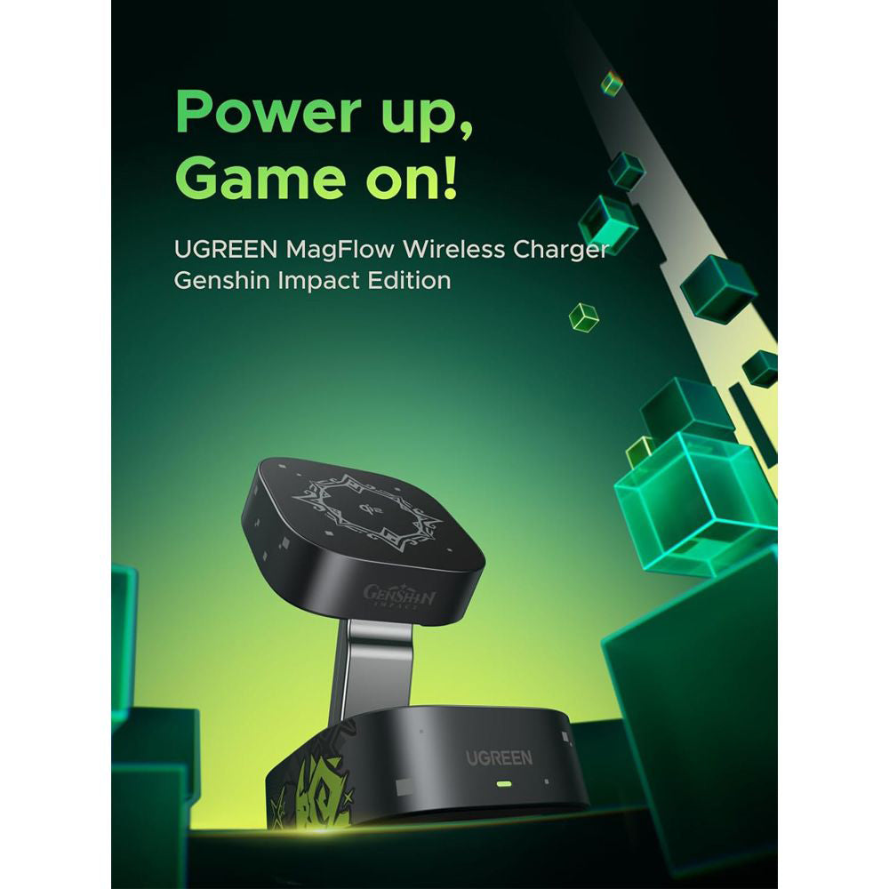 UGREEN Genshin Impact Ed.W702 2n1 vezeték nélküli hálózati töltő, 25W, 1.67A, 1 x USB-C, Fekete