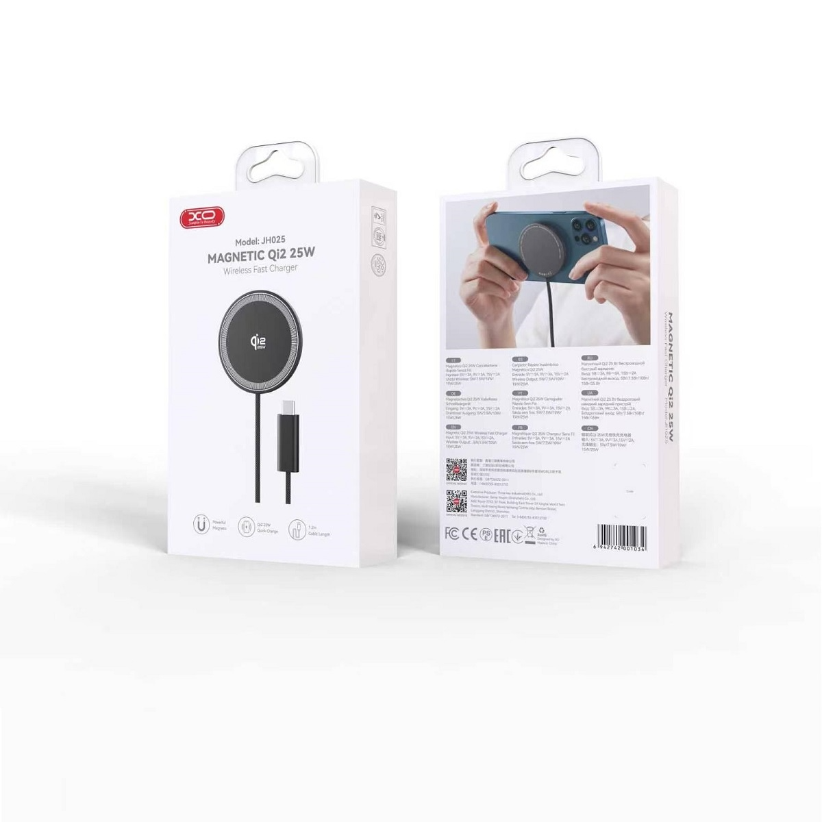 XO Design JH025 vezeték nélküli hálózati töltő, 25W, 1,67A, fekete