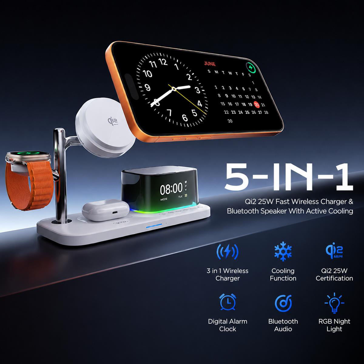 XO Design CX045 3in1 vezeték nélküli hálózati töltő, 25W, fehér