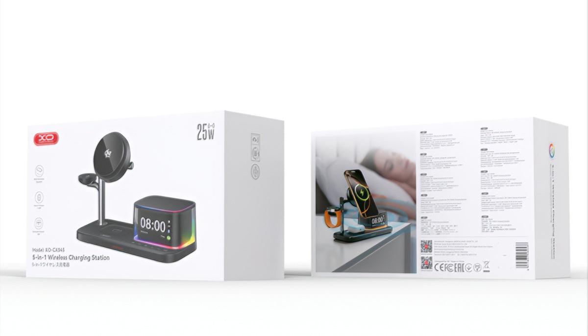 XO Design CX045 3in1 vezeték nélküli hálózati töltő, 25W, fekete
