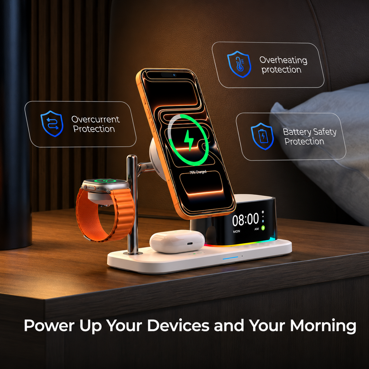 XO Design CX045 3in1 vezeték nélküli hálózati töltő, 25W, fehér