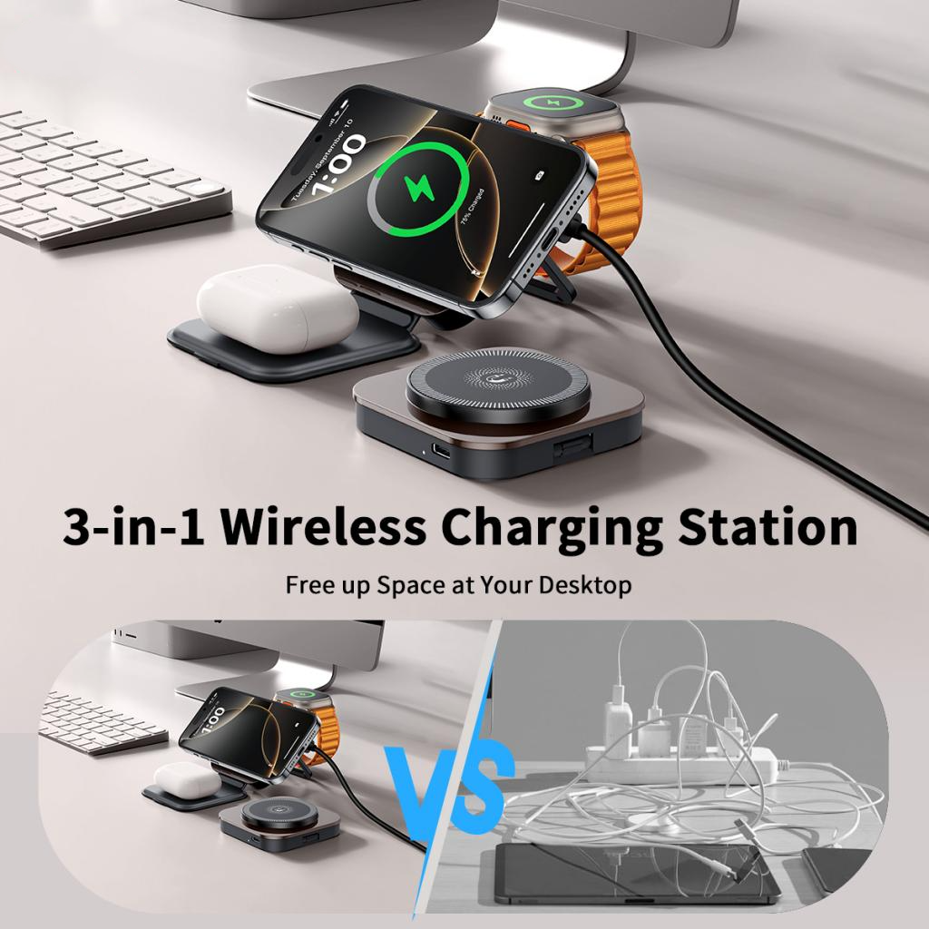 Wireless Network Charger XO Design CX035 3in1, 15W, 1.67A, Black, Resealed