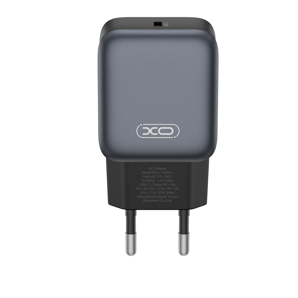 XO Design L155 hálózati töltő, 30W, 3A, 1 x USB-C, Fekete