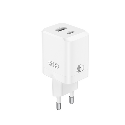 XO Design CE36 hálózati töltő, 45W, 3A, 1 x USB-A - 1 x USB-C, fehér