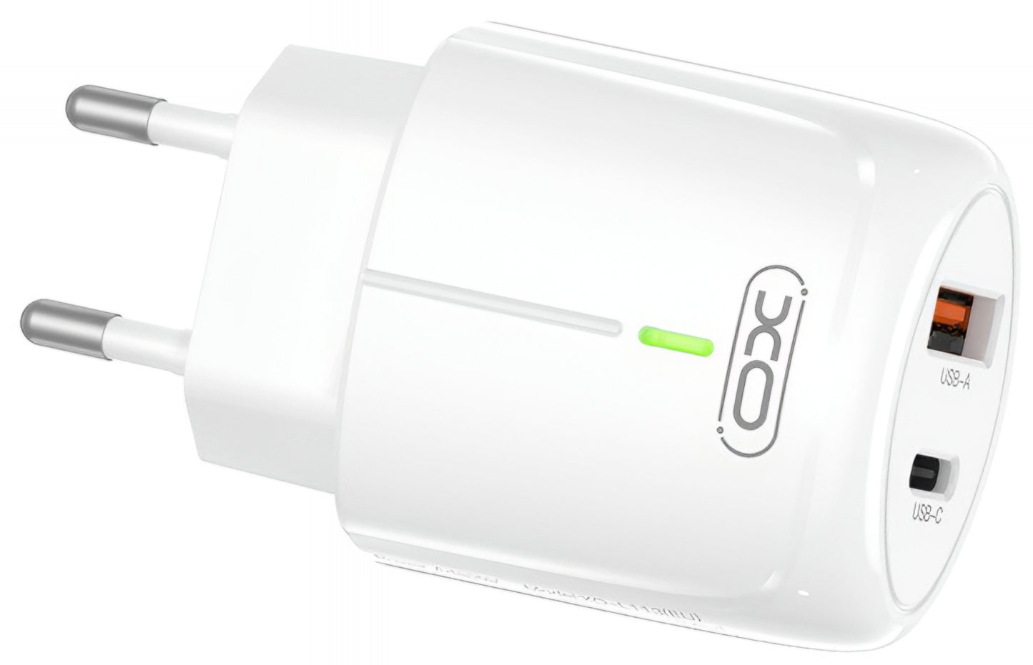 XO Design L114 hálózati töltő, 20W, 3A, 1 x USB-A - 1 x USB-C, Fehér