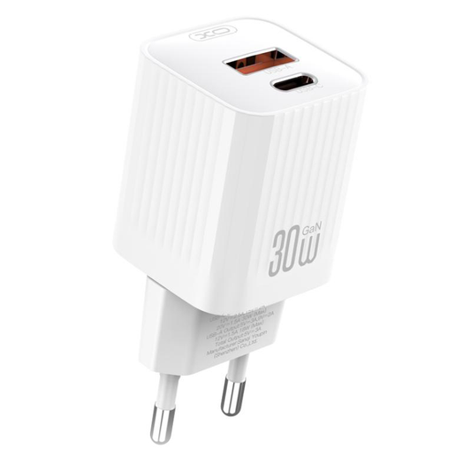 XO Design L149 hálózati töltő, 30W, 3A, 1 x USB-A - 1 x USB-C, Fehér