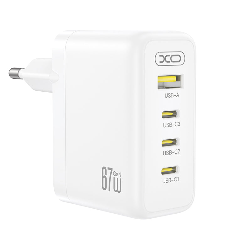 XO Design CE39 Network Charger, 67W, 3A, 1 x USB-A - 3 x USB-C, White