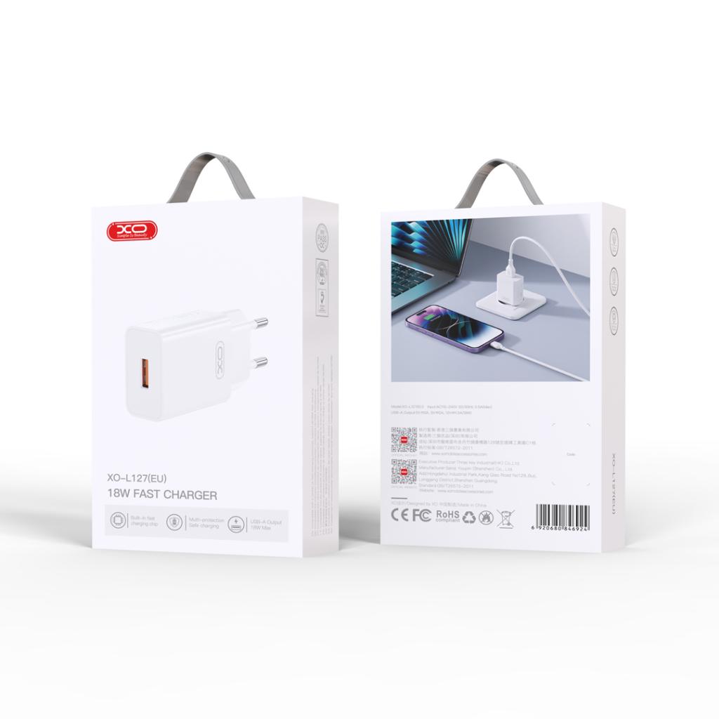 XO Design L127 hálózati töltő, 18W, 3A, 1 x USB-A, Fehér