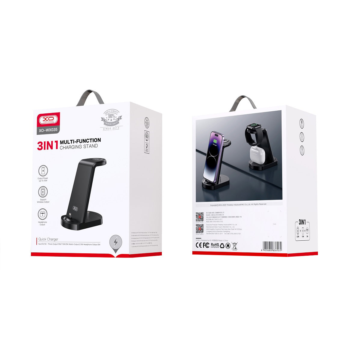 XO Design WX035 3in1 hálózati töltő, 15W, 2A, Fekete