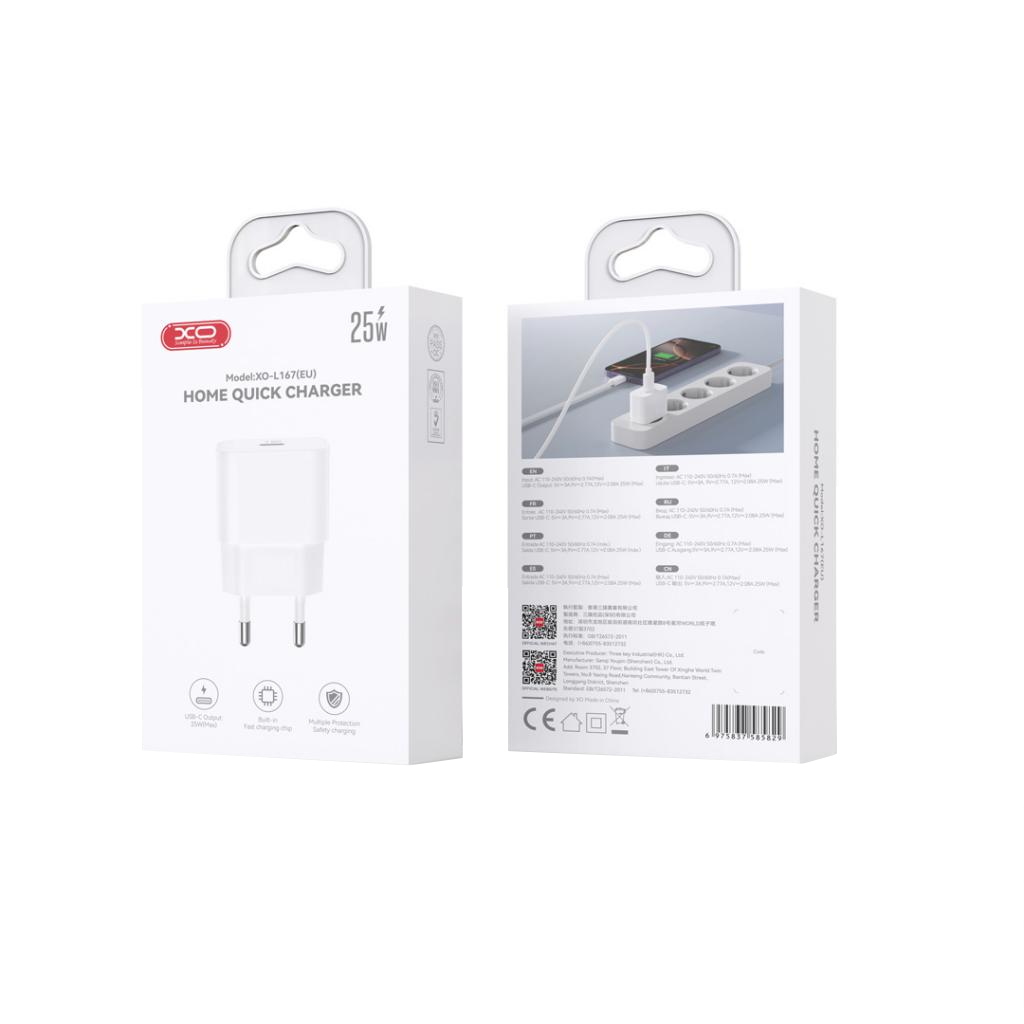 XO Design L167 hálózati töltő, 25W, 3A, 1 x USB-C, Fehér