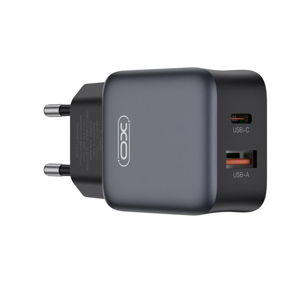 XO Design L156 hálózati töltő, 30W, 3A, 1 x USB-A - 1 x USB-C, Fekete