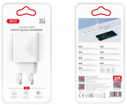 XO Design L162 hálózati töltő, 30W, 3A, 1 x USB-C, Fehér