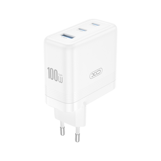 XO Design CE35 hálózati töltő, 100W, 5A, 1 x USB-A - 2 x USB-C, Fehér