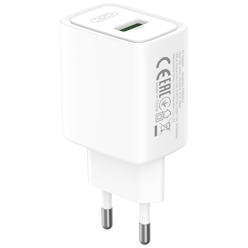 XO Design CE50 hálózati töltő, 18 W, 3 A, 1 × USB-A, fehér