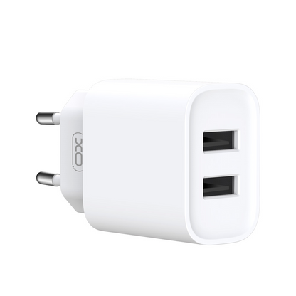 XO Design CE02C hálózati töltő, 10.5W, 2.1A, 2 x USB-A, Fehér
