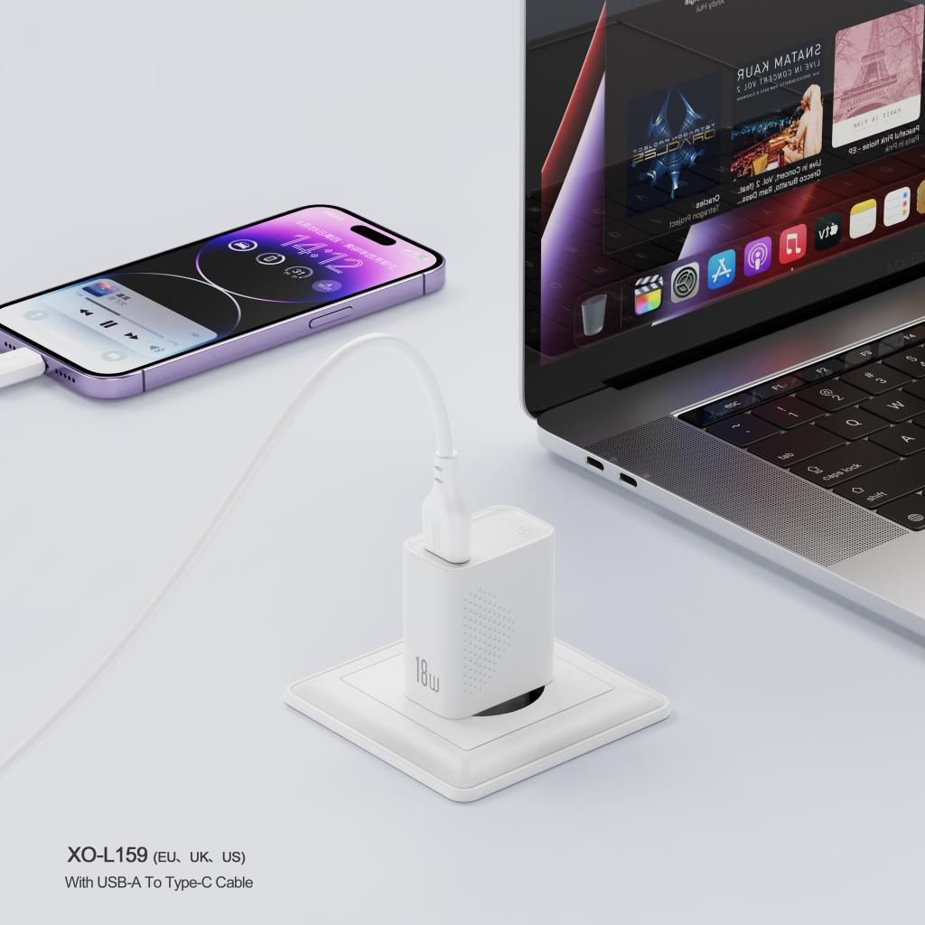 XO Design L159 hálózati töltő, 18W, 3A, 1 x USB-A, Fehér