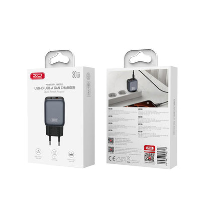 XO Design L156 hálózati töltő, 30W, 3A, 1 x USB-A - 1 x USB-C, Fekete