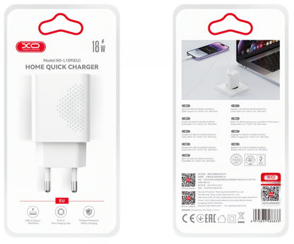 XO Design L159 hálózati töltő, 18W, 3A, 1 x USB-A, Fehér