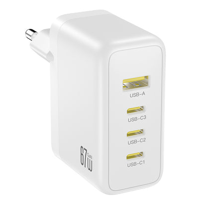 XO Design CE39 Network Charger, 67W, 3A, 1 x USB-A - 3 x USB-C, White