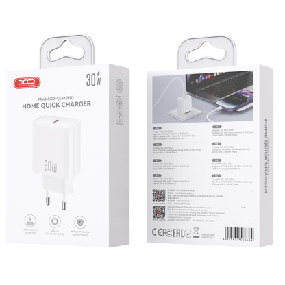 XO Design CE41 hálózati töltő, 30W, 3A, 1 x USB-C, Fehér