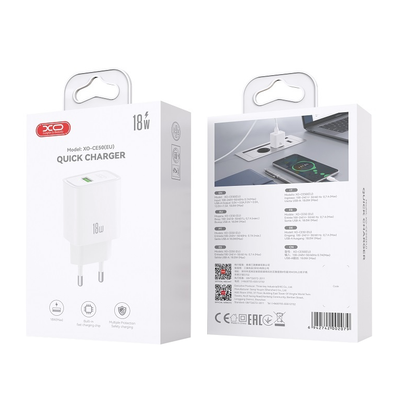 XO Design CE50 hálózati töltő, 18 W, 3 A, 1 × USB-A, fehér