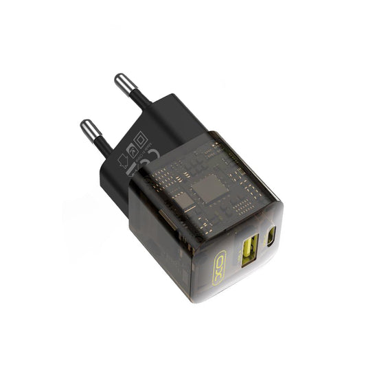 XO Design CE05 hálózati töltő, 30W, 3A, 1 x USB-A - 1 x USB-C, Barna